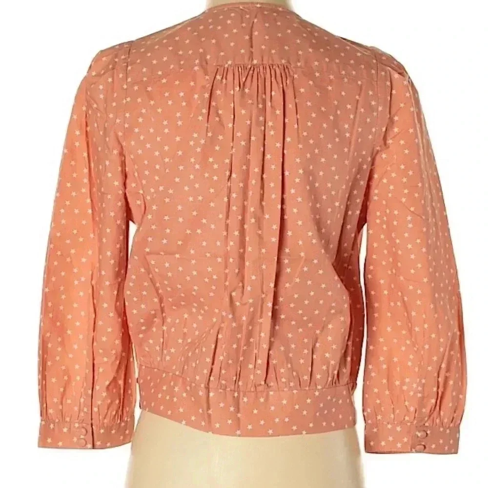 Madewell Wrap Top Women’s Pink Star Scatter Puff Sleeve V Neck Cropped Size XXS